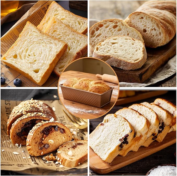 pullman loaf pan with lid - Rectangle bread pans for homemade bread - 2.2Lb Non-Stick loaf baking pans - Carbon Steel Toast Box with Oven Mitts