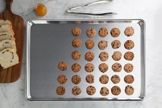 New Star Foodservice 36688 Commercial-Grade 12-Gauge Aluminum Open Bead Sheet Pan/Bun Pan, 18" L x 26" W x 1" H (Full Size) | Measure Oven (Recommended)