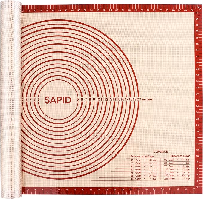 Sapid Extra Thick Silicone Pastry Mat Non-slip with Measurements for Non-stick Silicone Baking Mat Extra Large, Dough Rolling, Pie Crust, Kneading Mats, Countertop, Placement Mats (24" x 36", Red)