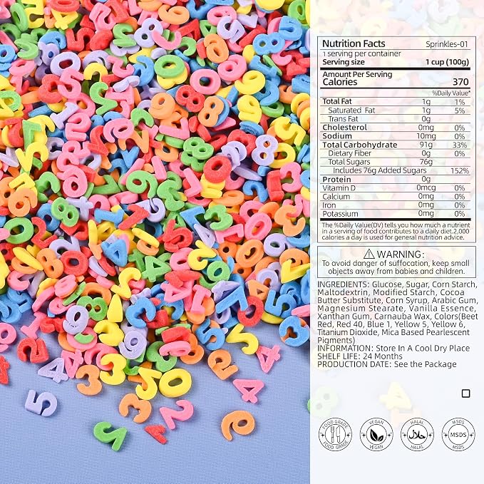 Bayep Rainbow Sprinkles for Cake Decorating Numbers Bulk Sprinkles for Ice Cream, Cookies, Baking, Cupcake Topper Colorful Sprinkles Perfect for Birthday Party Christmas Holiday Supplies 3.52 Ounce