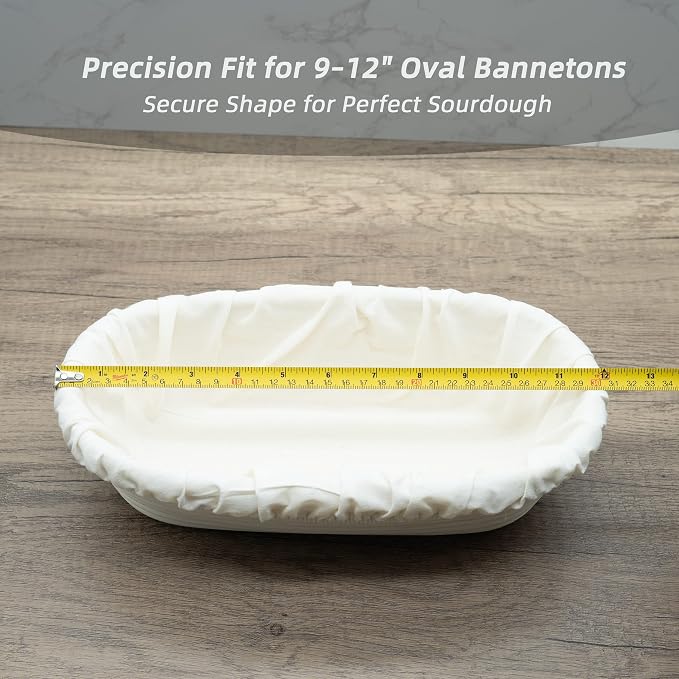 3 Pack Oval Banneton Basket Liners and Covers, Fits 9–12 Inch Oval Bread Proofing Baskets, Reusable Cotton Dough Bowl Cloth Liner for Sourdough Artisan Bread