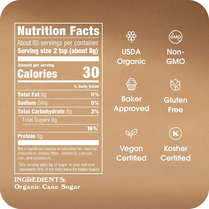 Sugar In The Raw Organic Granulated White Premium Cane Sugar, No Erythritol, Pure Natural Sweetener, Hot & Cold Drinks, Coffee, Baking, Vegan, Gluten-Free, Non-GMO, Bulk Sugar, 24 oz Bag (8-Pack)