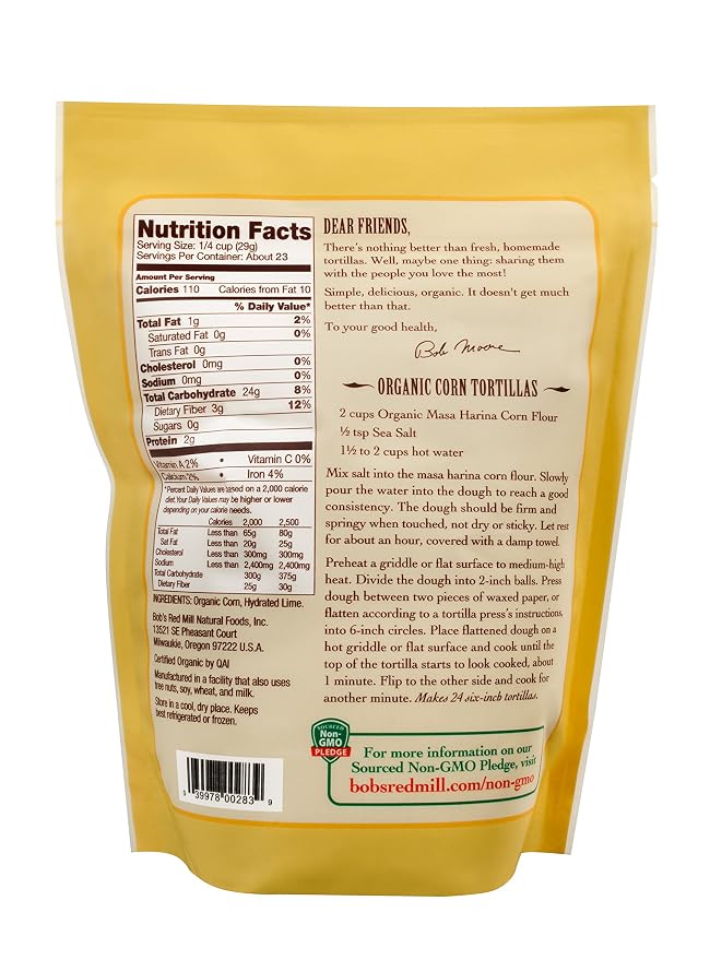 Bob's Red Mill Organic Masa Harina Flour, 24oz (Pack of 1) - Organic, Non GMO, Vegan, Kosher
