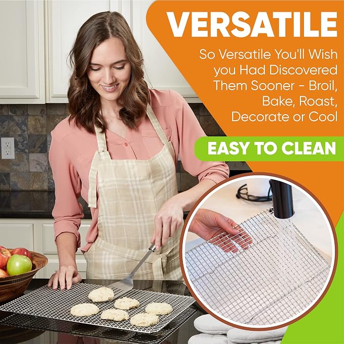 Spring Chef 11.5 x 16.5 Inch Stainless Steel Cooling Racks for Cooling & Baking - Oven Safe - Wire Roasting Racks for Oven Use - Fits Half Sheet Cookie Pan - Dishwasher Safe - Set of 2