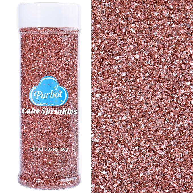 Rose Gold Sprinkles Sanding Sugar for Baking, 6.35oz/180g Edible Sparkling Crystals Sugar Sprinkles for Cakes Cupcakes Cookies Ice Cream