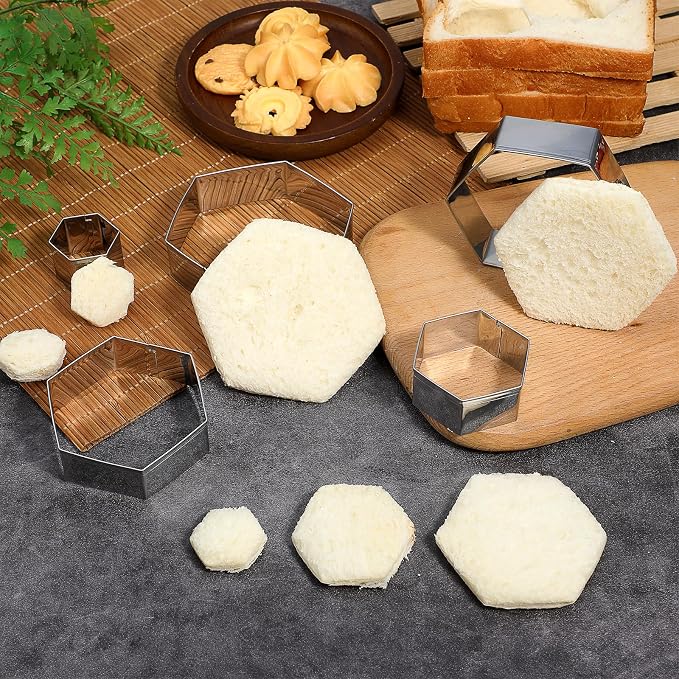 5PCS Hexagon Cookie Cutter Set, Stainless Steel Hexagon Shapes Biscuits Cookie Cutter, 5 Sizes Geometric Biscuit Cutters for Biscuits, Cake and Sandwiches Shapes (3.66/3.27/2.95/2.13/1.38 Inch)