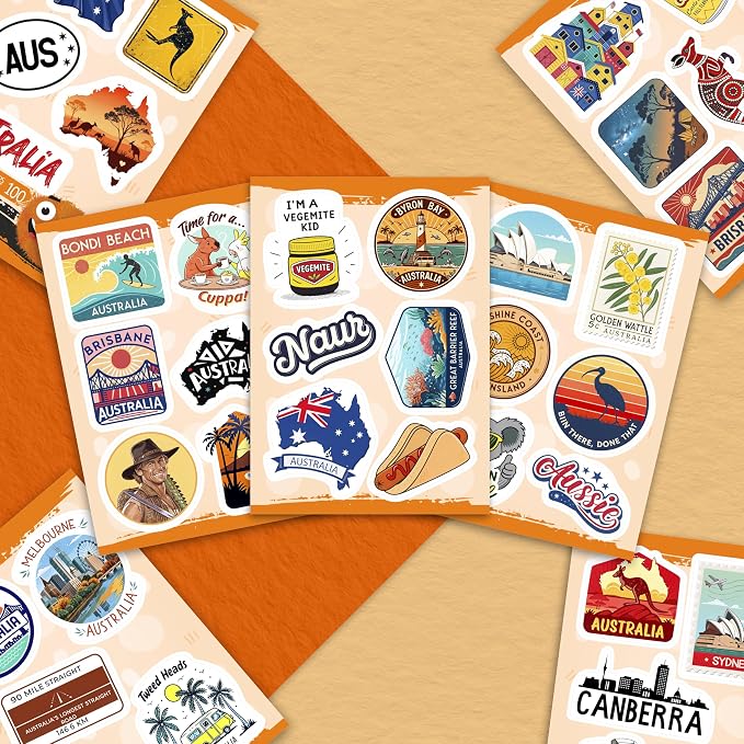 100Pcs Australia Stickers for Luggage, Water Bottle - Australian Stickers and Decals- Australia Party Supplies - Gift for Women & Men