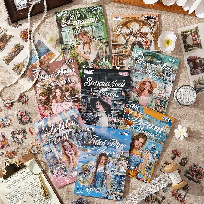 Warm Brown Chat Sticker Scrapbooking Supplies for Junk Journal, 20 Sheets PET Stickers - Vintage Journaling Stickers