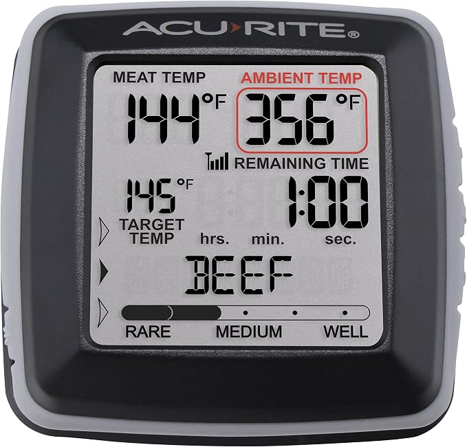 AcuRite 01185M Digital Meat Thermometer with Wireless Display and Time Left to Cook Gray, 3.31-inch Height x 3.43-inch Width x 2.52-inch Depth