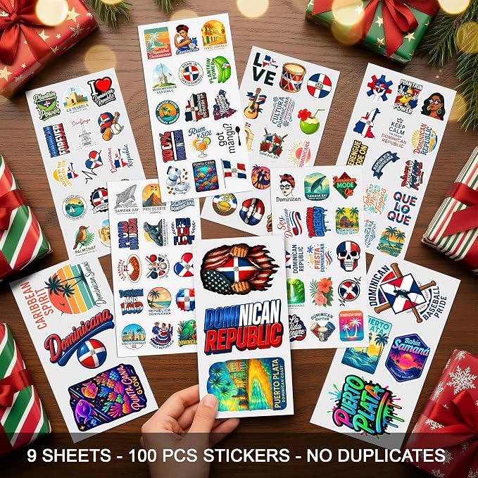 100 PCS Dominican Republic Stickers Pack, Caribbean Travel Vinyl Waterproof Decals of Punta Cana Puerto Plata Samaná Santo Domingo Culture Food Flag Beach Art for Laptop Water Bottle Scrapbook