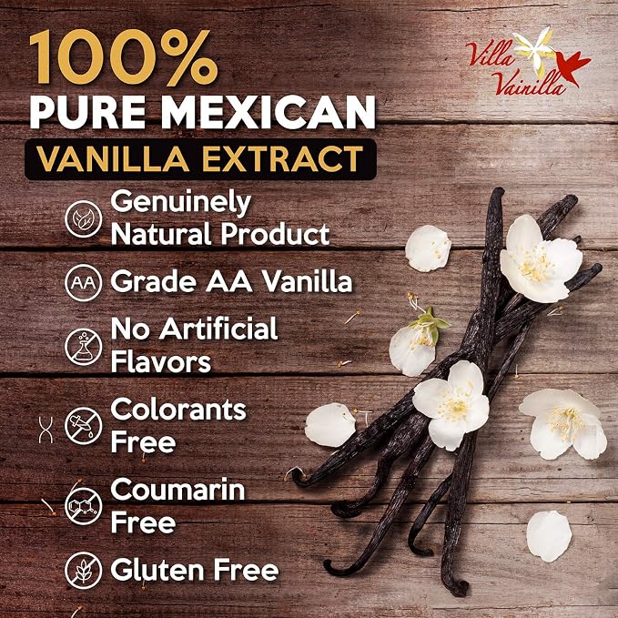 Villa Vainilla Pure Vanilla Extract - Premium Concentrated, Real, Natural, Gourmet Flavor from Mexico (8.4 Fl Oz Pure Vanilla Extract)