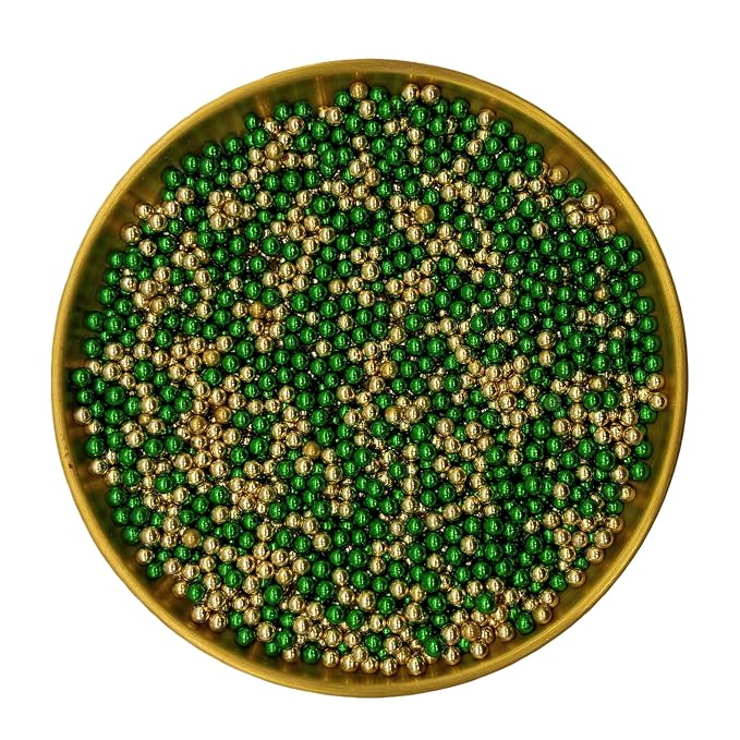 Dynastang 4mm Silver Dark Green & Super Gold Pearls Sprinkles Edible Pearls Cake Decorations Cupcake Toppers Cookie Decorating Perfect for Cakes, Cupcakes, Desserts Toppings 3OZ