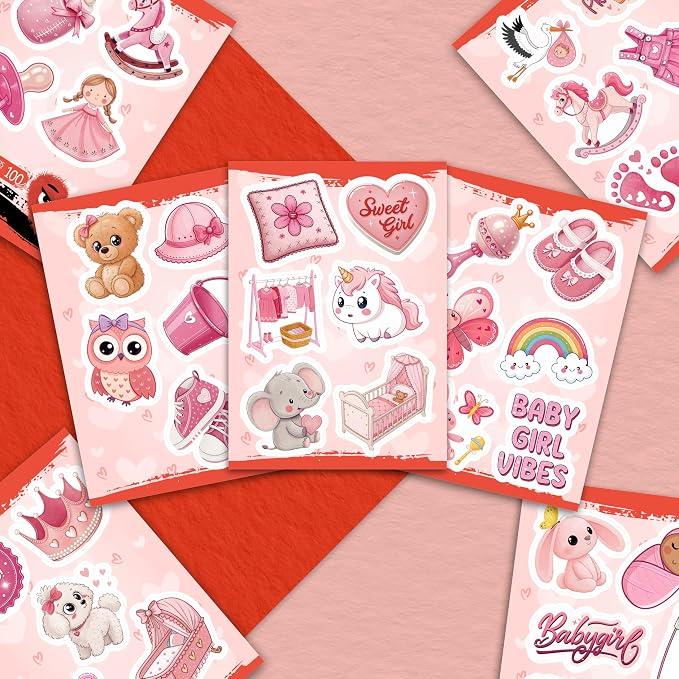 100Pcs Baby Girl Stickers for Shower, Scrapbooking - Newborn Stickers - Baby Girl Shower Party Supplies & Decoration, Gifts