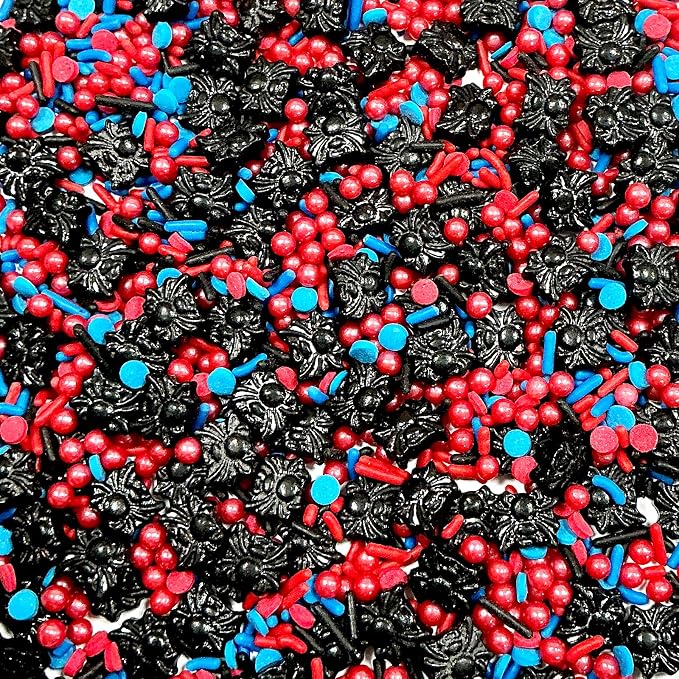 Spider Sprinkles Edible Red And Blue Jimmies Pearls Mix Themed Birthday Sprinkles for Cake Decorating Baking Cake Cookie Cupcake Birthday,Children's Party Supplies