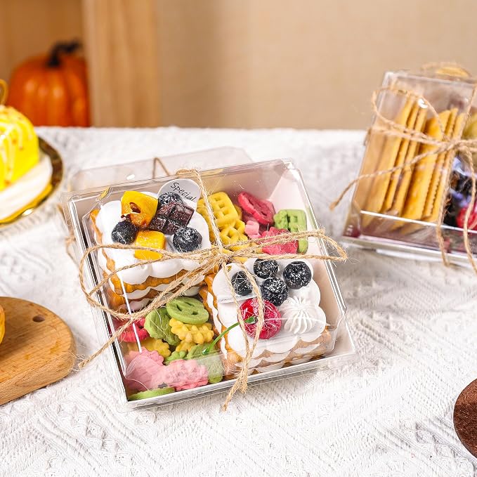 50 Pack White Kraft Grazing Boxes 5.3x4.9x2.5in for Snack Tables | Use for cookies, fruit, cake slices, mini sandwiches or tasting portions after cooling.