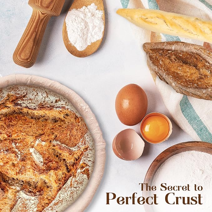 ABIOTO Bread Proofing Baskets for Sourdough Bread Baking - Set of 2 9" Round Banneton Baskets with Liners, Made of Finest Indonesian Rattan - Bake Perfect Artisan Bread Loaves at Home Like a Pro