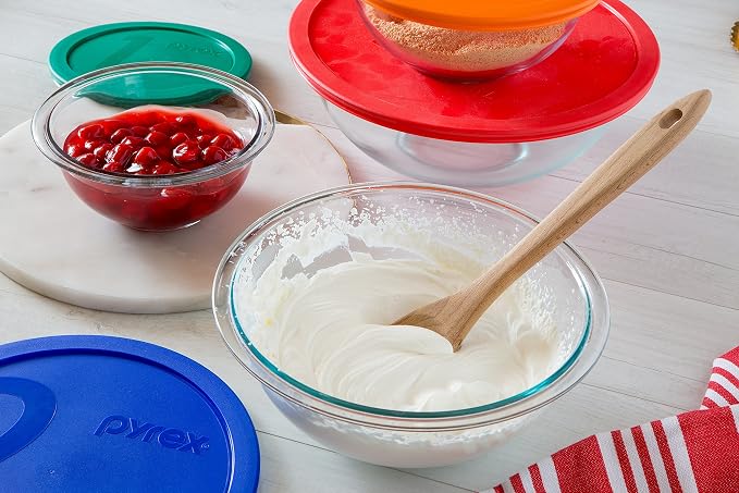 Pyrex Smart Essentials 6-Piece Glass Mixing Bowl Set,1.5 quarts Made in the USA