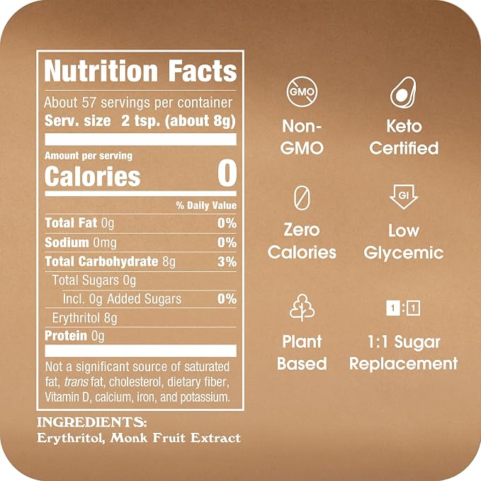 Monk Fruit In The Raw Sweetener Baker's Bag, 16 oz., 8 Pack, Keto Certified Monk Fruit Sweetener, Zero Calories, Zero Net Carbs, Non-GMO Project Verified