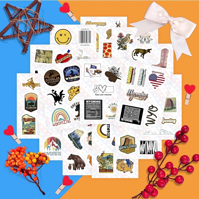 100Pcs Wyoming Sticker for Water Bottle and Laptop - State Souvenirs, Decorations & Gifts, Waterproof Vinyl Decals, Gifts for Women & Men