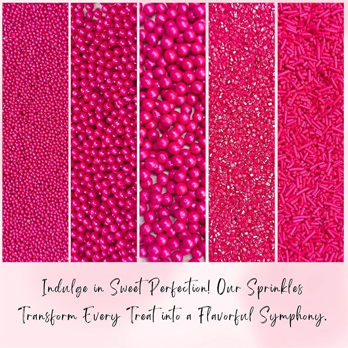 Confect Crimson Pearl Sprinkles | Assorted 5-Pack Pink Edible Sprinkles Mix with Dragees, Jimmies & Sparkling Sugar for Cake & Cupcake Decoration, Perfect for Birthdays & Parties | Vegan, Gluten-Free, Nut-Free, Soy-Free, Dairy-Free , Handcrafted Sprink...