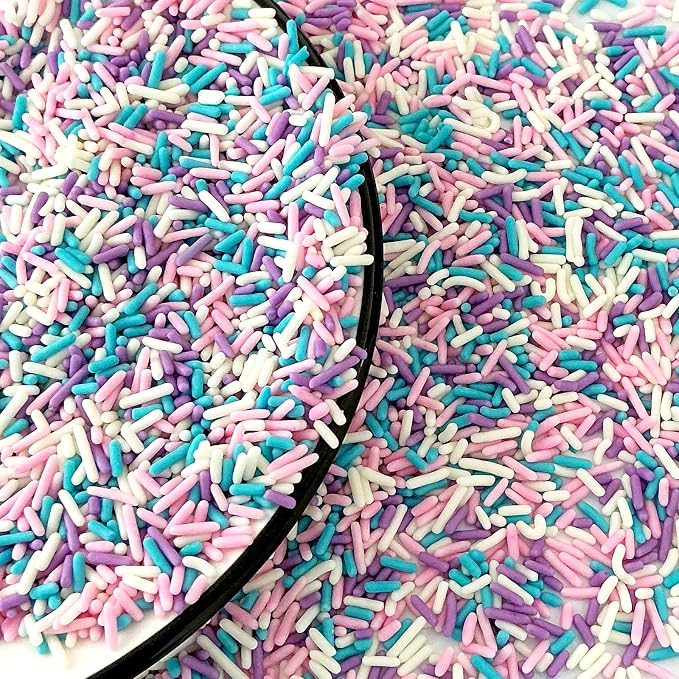 Homipooty Pastel Sprinkles Edible Purple Pink Blue White Jimmies Sprinkles for Cake Decorating Jimmies Sprinkles 78g/2.75oz Cookie Cupcake Topper Ice Cream