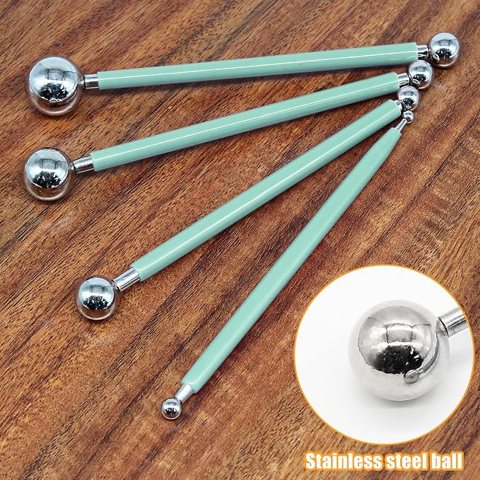 DIY Cake Decorating Tool, Metal Ball Fondant Tool, Stainless Steel Fondant Cake Pan for Sugar Flower, Ball Model DIY Tool, Green(4Pcs)