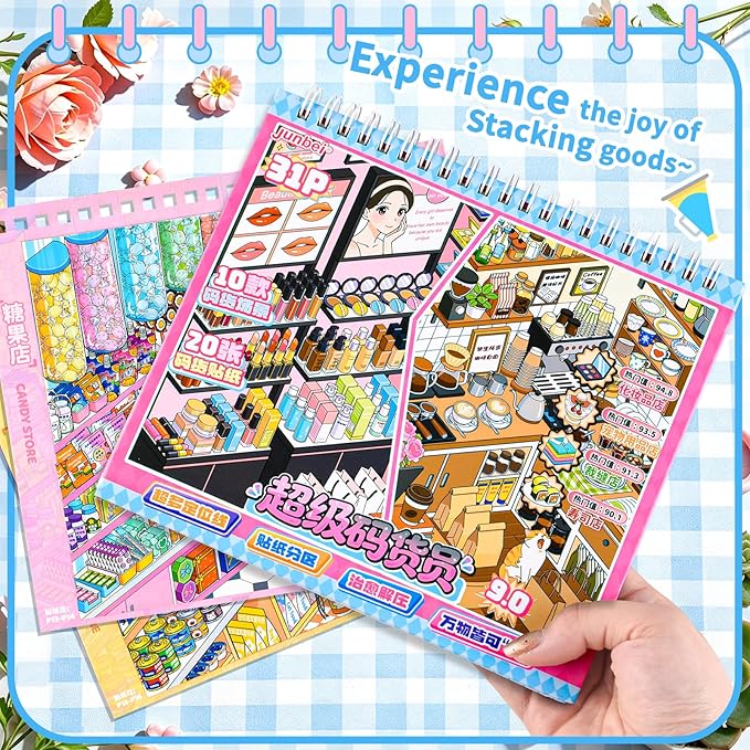 10Pcs Big Size 3D Stickers Scene Book DIY Make Your Own Scenes House Stickers Therapy for Adults Relief Stress Pass The Time (Multicolor)