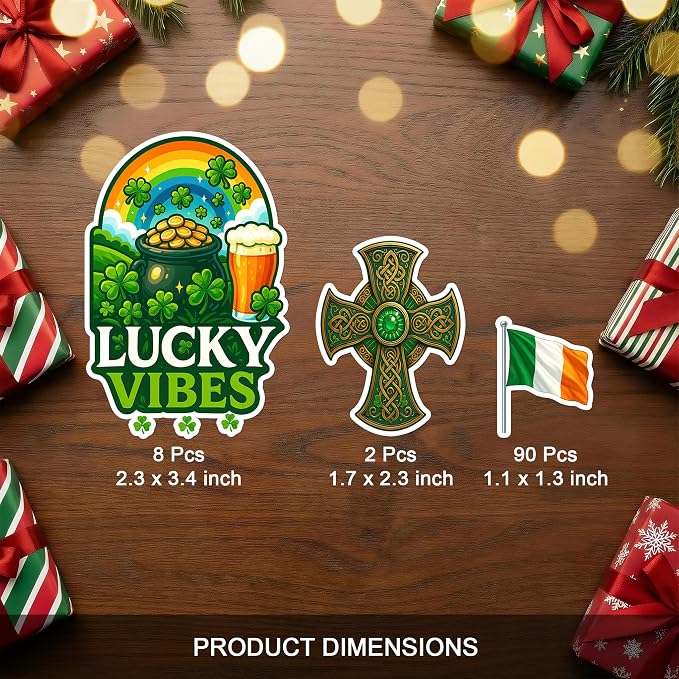 100 PCS Ireland Stickers Pack, Irish Travel Vinyl Waterproof Decals of Dublin Wexford Shamrock Clover Celtic Cross and Irish Culture Heritage for Laptop Water Bottle Scrapbook Adult Gift