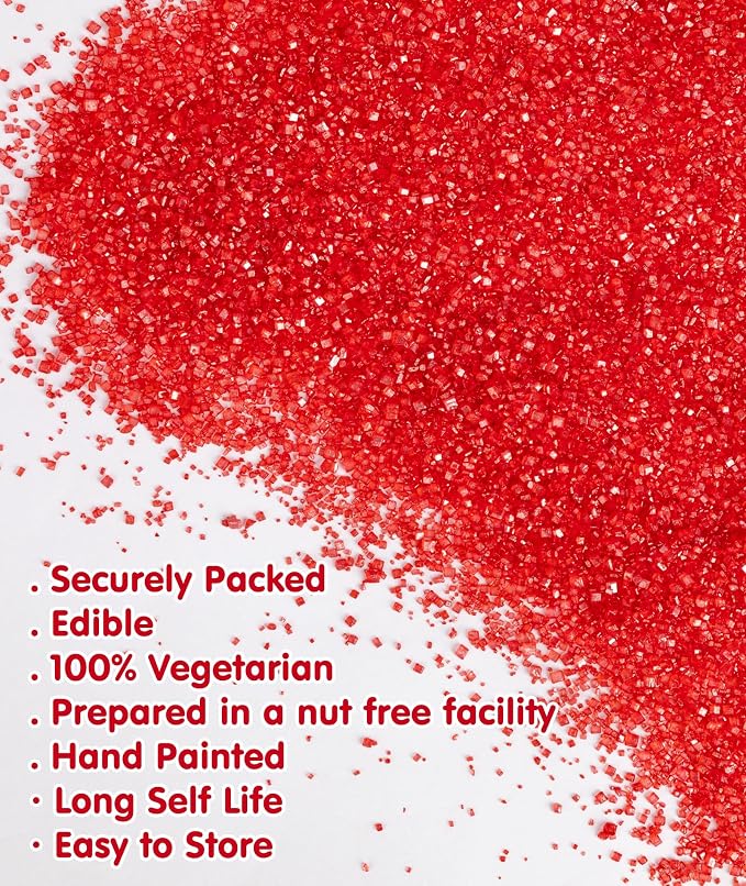 Edible Red Sprinkles,150g/5.3oz,Sanding Sugar Crystals for Cake Decorating,Coarse Sprinkle Mix for Baking,Cookies,Ice Cream,Fondant Cake,Cupcakes,Desserts,Red Sugar Sprinkles,Wedding Birthday Party Supplies