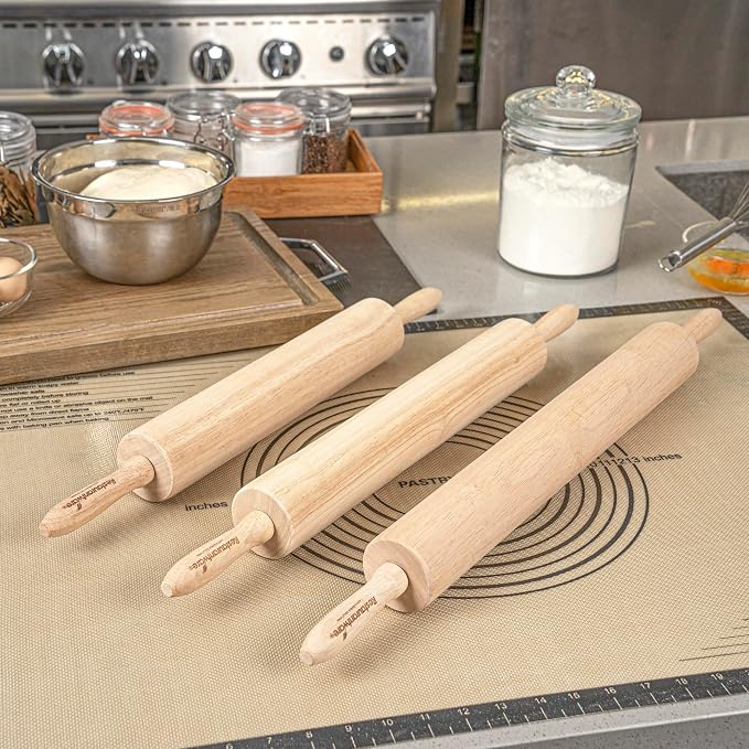Restaurantware Wood Rolling Pin 10 Count 15 Inches Solid Wood Baking Tool, Ergonomic Dough Roller With Smooth Rotation, Beige Kitchen Pastry Tool for Professional Bakers