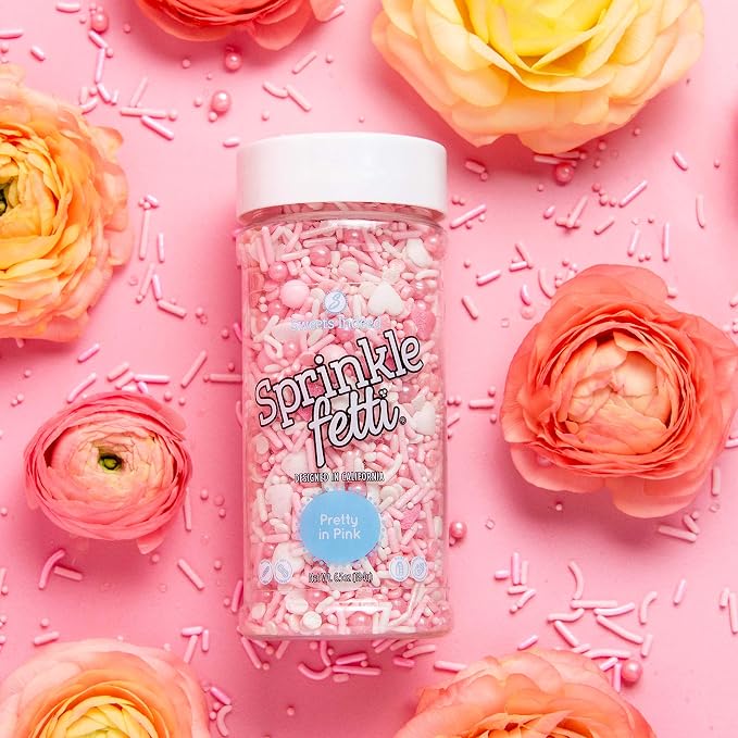 Sweets Indeed Valentines Day Heart Sprinkle Mix | Pink & White Jimmies, Sugar Pearls, Confetti Quins, Nonpareils & Heart Shapes | Baking & Decorating, 4 ounces