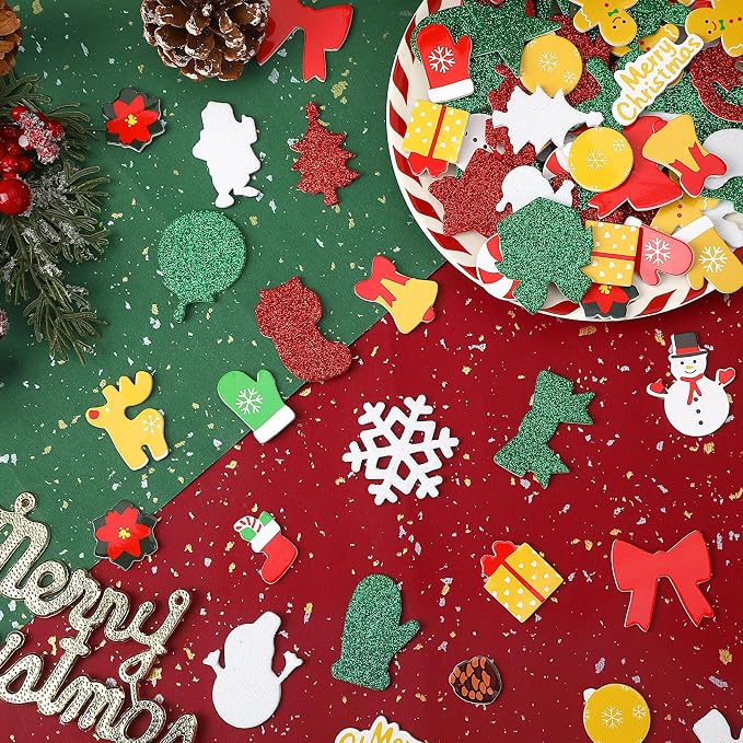 SEPGLITTER 600Pcs Christmas Foam Sticker Xmas Glitter Self Adhesive Sticker | Santa Claus Snowman Snowflake Decal for Kids, Handmade Card DIY Arts Crafts, Winter Party Favors Decorations