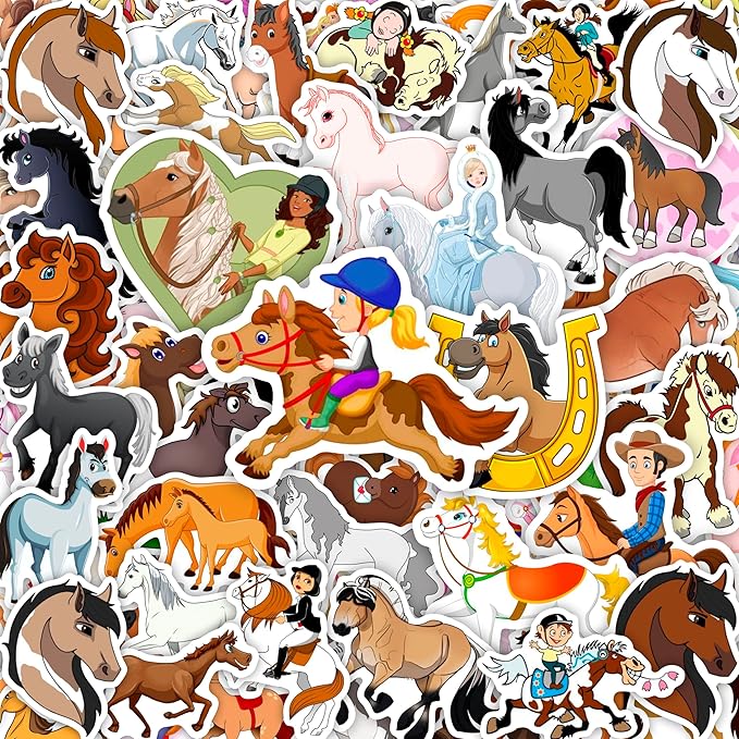 BulbaCraft 100Pcs Horse Stickers, Vinyl Horse Decals for Girls, Pony Party Supplies, Gifts for Women & Men