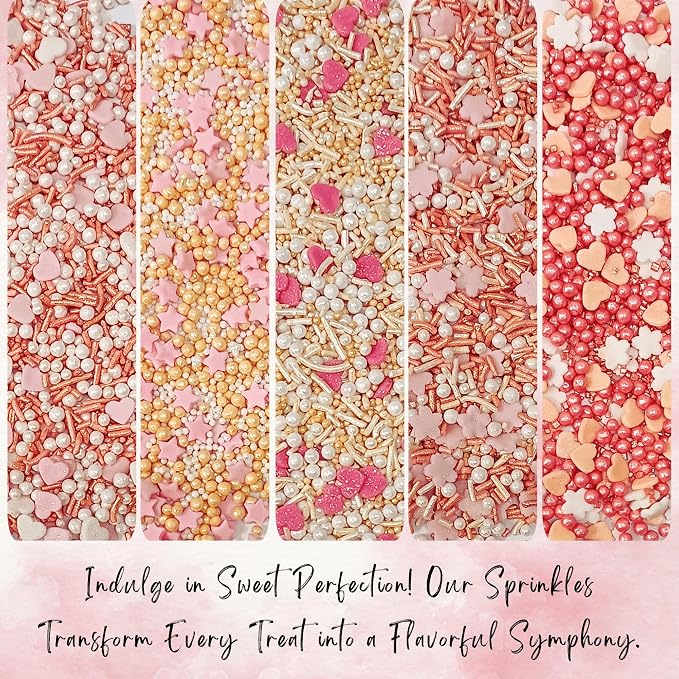 Confect Valentine’s Day Edible Sprinkles Mix – Gold, White & Pink Pearls with Stars & Hearts – Decorative Baking Sprinkles for Cakes, Cupcakes, Cookies & Birthdays- Vegan, Gluten-Free, Nut-Free, Soy-Free, Dairy-Free, Palm Oil-Free -5 Oz