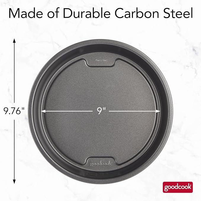 GoodCook PRO Round Cake Pan Nonstick Warp & Scratch-Resistant Dishwasher-Safe Carbon Steel Construction for Even Baking, 9-Inch Round, Gray