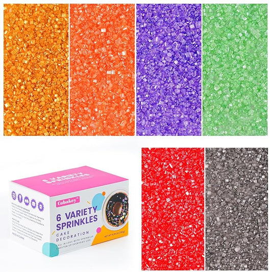 Halloween Sanding Sugar, Sprinkles For Cake Decorating, Cupcake, Cookies, Ice Cream Topper, Edible Sugar Sprinkles Sparkly Sugar Crystals (6 Packs) Gold, Orange, Purple, Green, Red, Grey