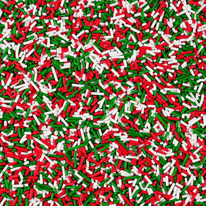 Christmas Sprinkles Bulk 1lb - Red Green White Jimmies for Baking, Holiday Cake & Cookie Decorating, Edible Dessert Toppings for Cupcakes, Ice Cream, Brownies