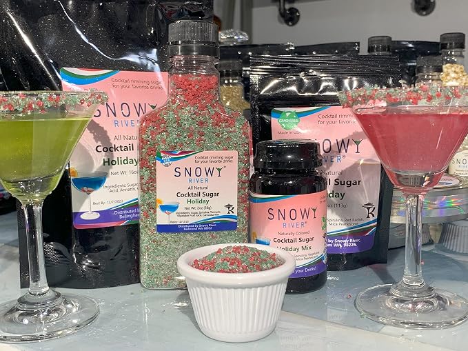 Snowy River Holiday, Cocktail & Margarita Sugar Rimmer - Vibrant Naturally Colored Sugar for Cocktail Rimming, Baking & Decorating, Medium Crystal - 16oz