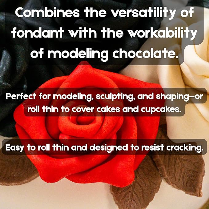 Bakerpan Modeling Chocolate Fondant – Hybrid Fondant for Cake Decorating & Sculpting, Rolls Thin and Resist Cracking, White - 1 Pound