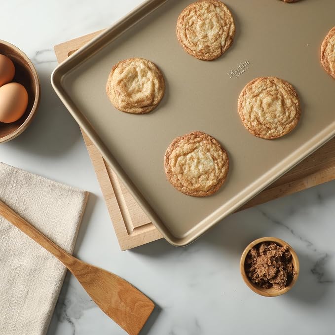 Martha Stewart Gallen 17 x 11 Inch Nonstick Carbon Steel Cookie Sheet – Champagne, Durable Bakeware for Even Baking and Easy Cleanup