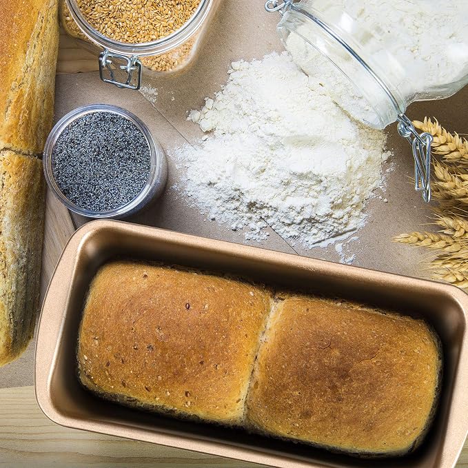 Patelai 4 Pack Small Loaf Pans for Baking Bread Non Stick Bread Pan Rectangle Baking Tray Toast Mold (Gold,7.68 x 3.74 Inch)