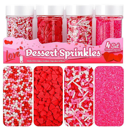 Mothers Day Sprinkles for Baking: Red, Pink & White Heart Nonpareils and Pink Sanding Sugar Mix - Perfect for Decorating Mother's Day Cookies, Cakes & Cupcakes, 320g/11.3oz