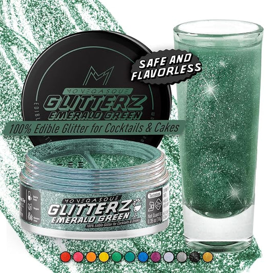 MONÉGASQUE Emerald Green Edible Glitter for Drinks 10g – Green Edible Glitter for Cakes & Cocktails – Food Coloring Spray for Cake Decorations – Cocktail Drink Shimmer Powder – Cake Sprinkles