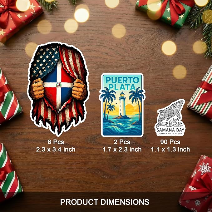 100 PCS Dominican Republic Stickers Pack, Caribbean Travel Vinyl Waterproof Decals of Punta Cana Puerto Plata Samaná Santo Domingo Culture Food Flag Beach Art for Laptop Water Bottle Scrapbook
