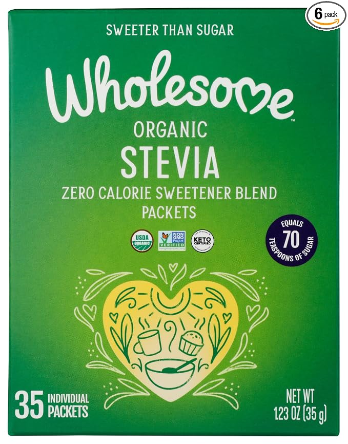 Wholesome Sweeteners Organic Stevia, 35 Count Packets, Zero Calorie Sweetener Blend, Keto Friendly, Non GMO, Gluten Free & Vegan, 6 Pack