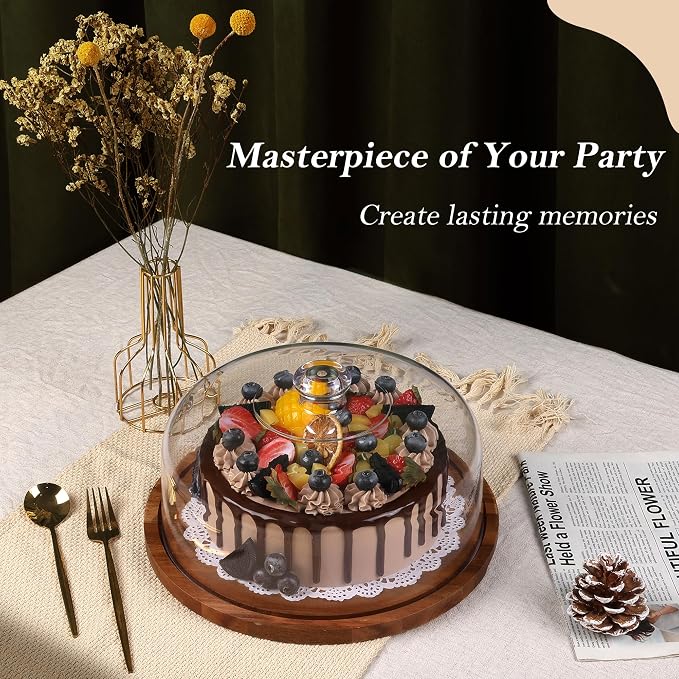 Bellsal Cake Stand with Clear Acrylic Dome Lid, 12in Acacia Wood Cake Holder with Lid, Cake Plate with Lid for Baking Gifts, Cake Display Server Tray for Birthday Party Weddings, Women Gift