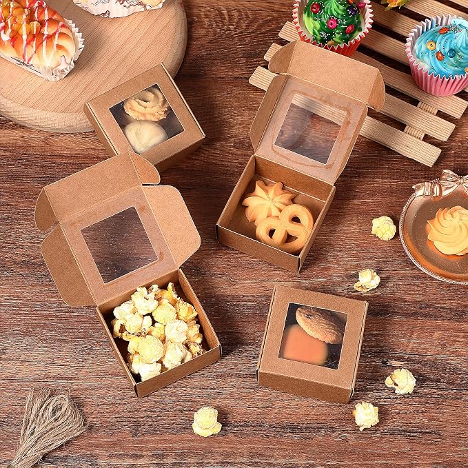 MAQUITA 100 Pcs Soap Packaging Boxes with Window Mini Kraft Paper Boxes Bulk Treat Favor Boxes Rectangle Gift Soap Boxes for Homemade Soap Making Cookies Candy Prese