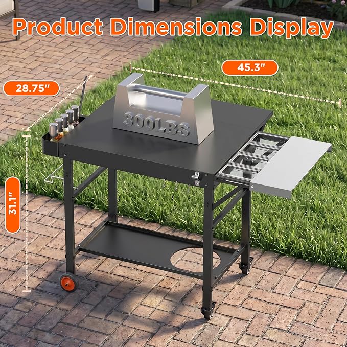 Pizza Oven Table for Ooni Pizza Ovens, Grill Cart Table with Topping Station, Large Countertop Pizza Oven Stand, Foldable Outdoor Cooking Stand with Propane Storage