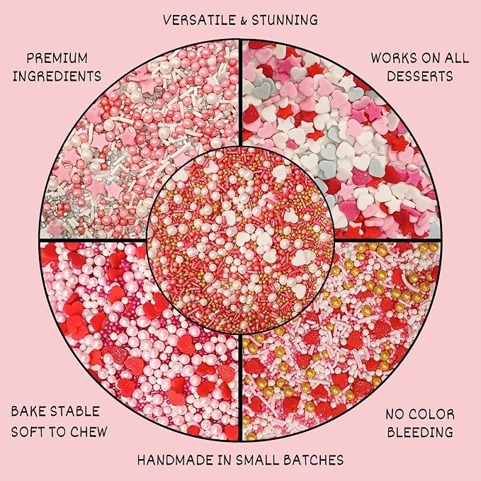 Confect Pink, Red & White Pearls Sprinkles | Mix Hearts Sprinkle | Anniversary Blend for Baking & Cake Decorative | Cookie sprinkles | Edible sprinkles Mix Pack of 5 - Vegan, Gluten-Free, Nut-Free, Soy-Free, Dairy-Free, Palm Oil-Free -5 Oz
