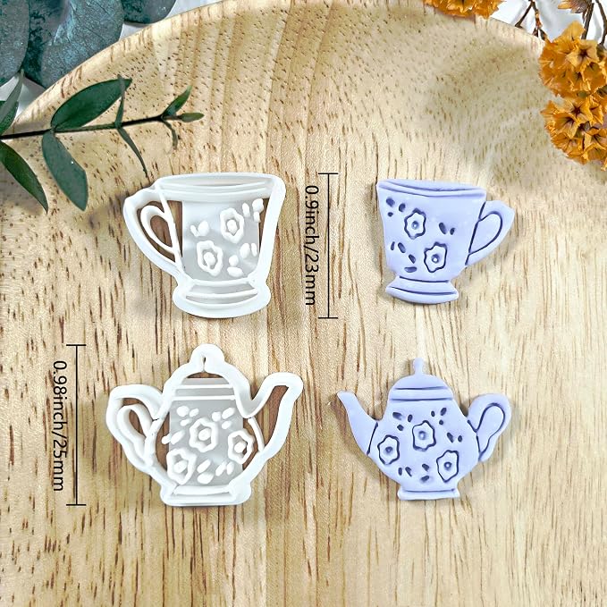 Xaekicr Vintage Tea Set Polymer Clay Cutters – 2 PCS Teapot and Teacup Clay Earring Cutters Set, Clay Tools for Polymer Clay Molds and Jewelry Making DIY